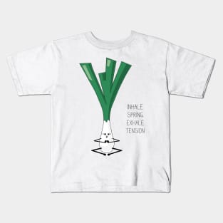 Green garlic practicing yoga funny illustration Kids T-Shirt